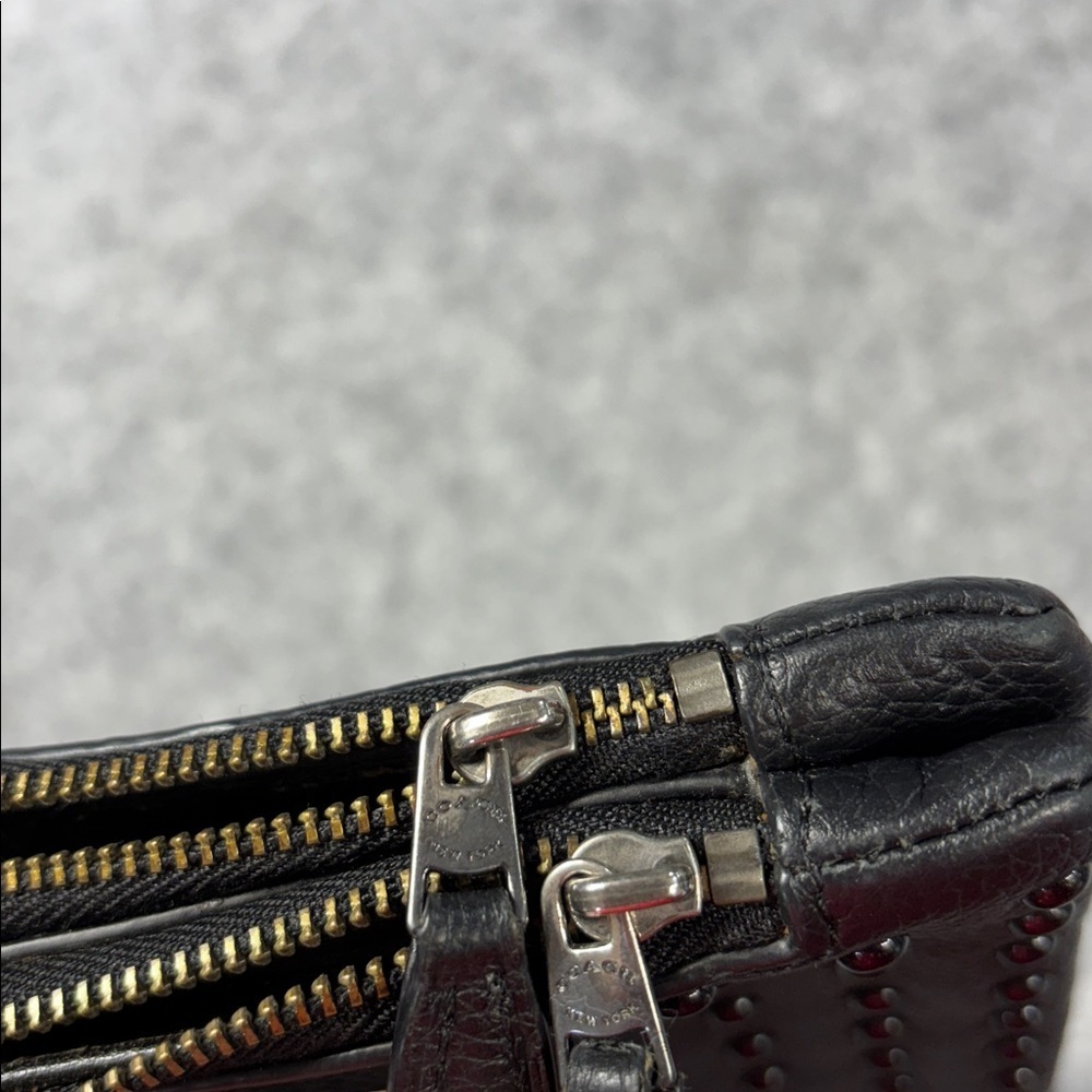 Coach Black Pebbled Leather Lacquer Rivets Double
Zip Pebble Leather wristlet - Picture 12 of 14